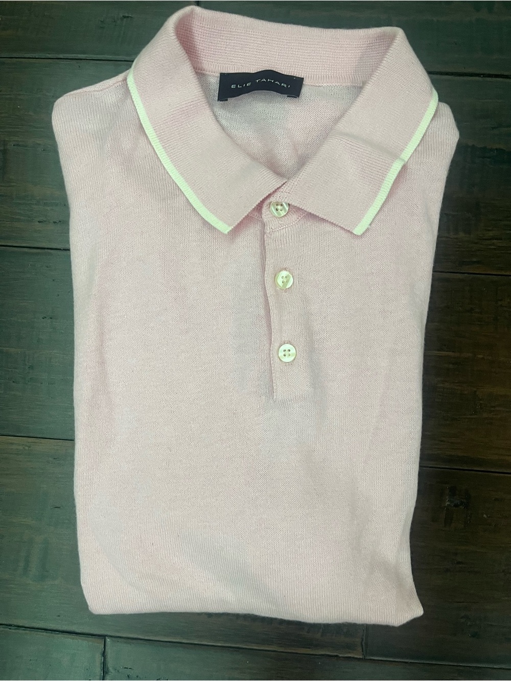 Elie Tahari Pale Pink Polo with White Collar Trim